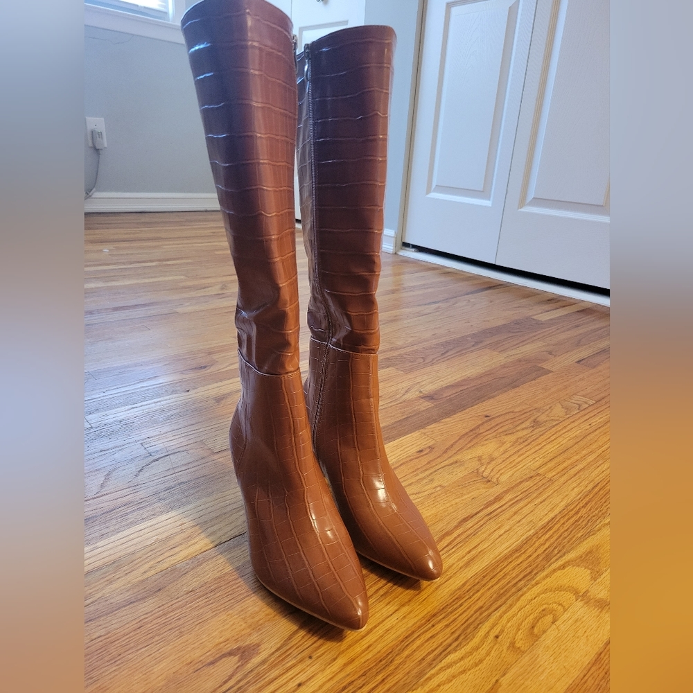 SHEIN Crocodile Knee High Boots